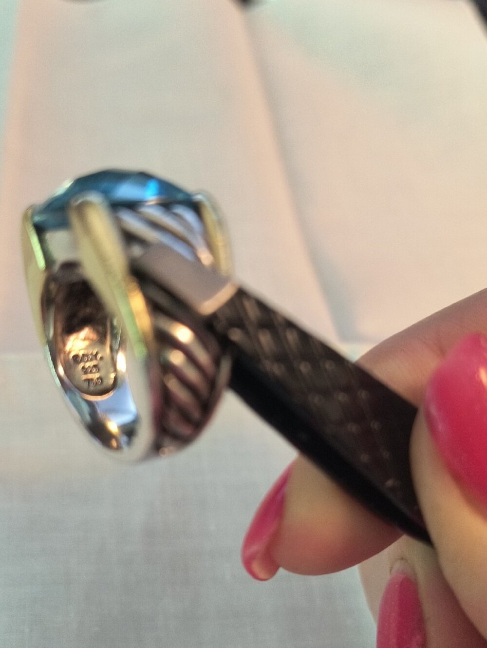David Yurman Blue Topaz Two-Tone Cable Band Ring - Picture 5 of 7